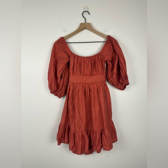 Hello Molly Ruched Ruffle Tie Back Flowy Mini Dress Women’s Sz S - Picture 6 of 9